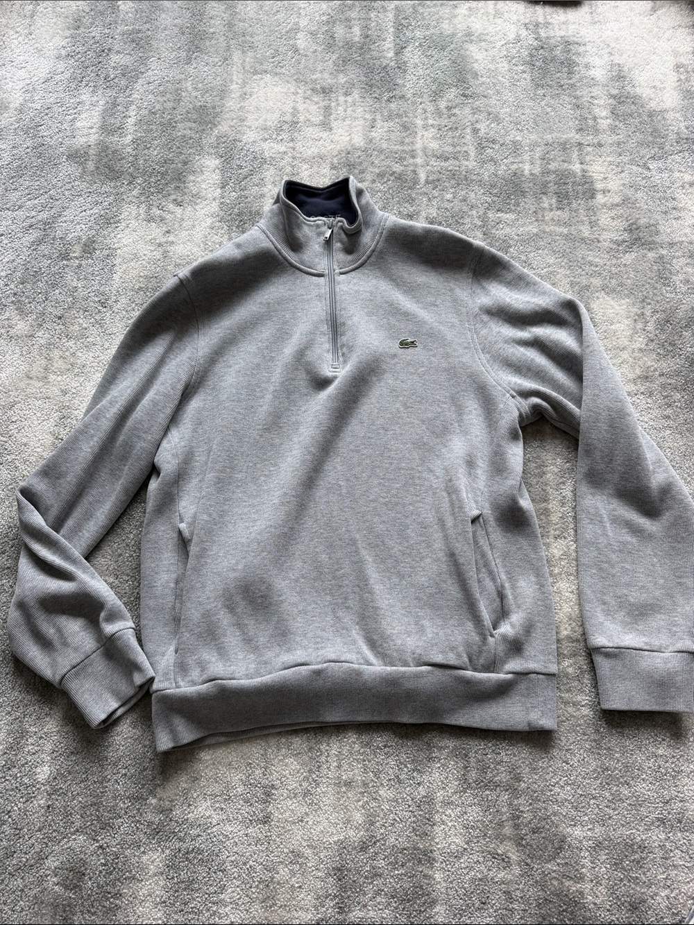 Lacoste Men's Light Gray Turtleneck Quarter-Zip Sweater